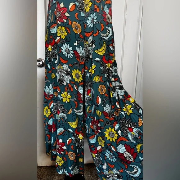 Anthropologie Geneva Halter Wide Leg Floral Jumpsuit Romper Keyhole Feminine - Picture 5 of 14